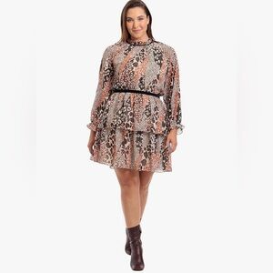 Tiered Animal Print Dress in Brown and Black Mini Dress Size 22w NWT